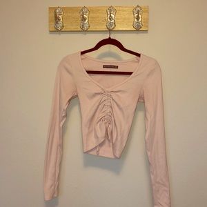 Pink long sleeve ruched top